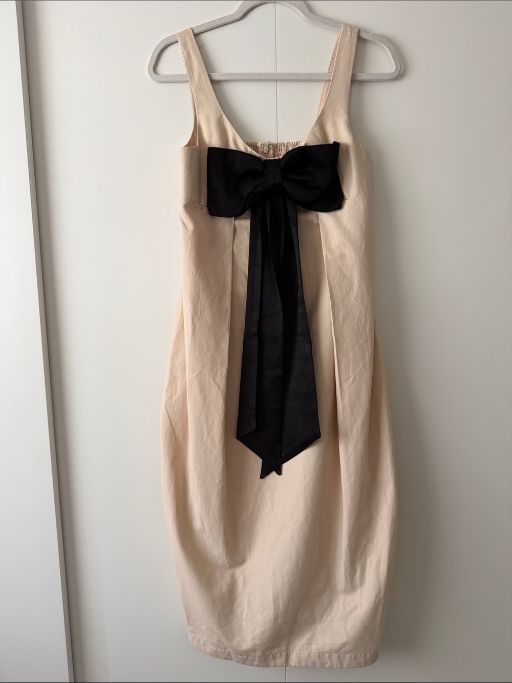 Maeve Cream  Dress with Black Bow Accent
